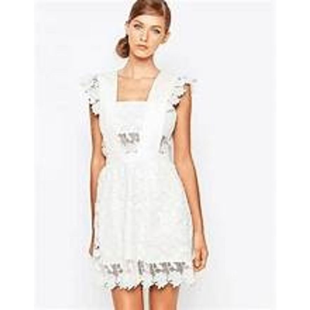Self-Portrait x Revolve | NWT | 2 | Frilled A-Line White Lace Apron Ruffle Dress - Picture 3 of 7